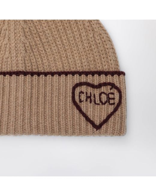Chloé Brown Encoeur Wool And Cashmere Beanie