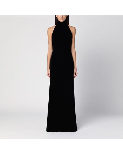 Max Mara Black Schwarzes Langes Kleid Aus Rasiertem Samt
