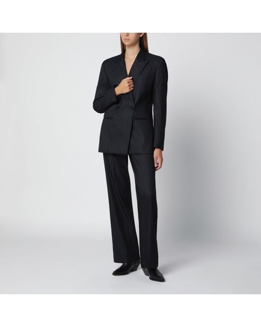 Isabel Marant Blue Pinstripe Wool-Blend Trousers