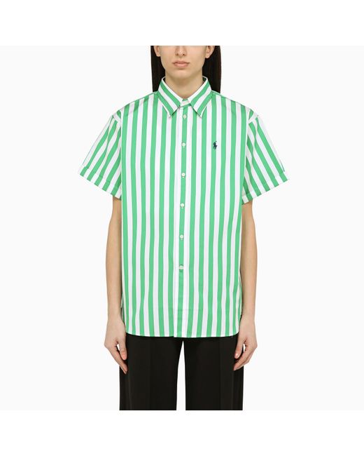 Polo Ralph Lauren Green/white Striped Short Sleeved Cotton Shirt