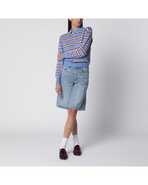 Guest In Residence Blue Collegiate Stripe Polo Sweater Delft