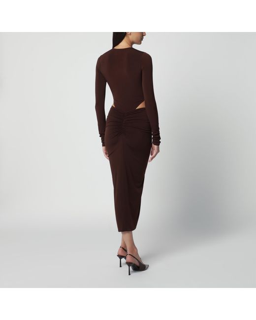 ANDAMANE Brown Midi Dress With Waist Cut-Out Detail