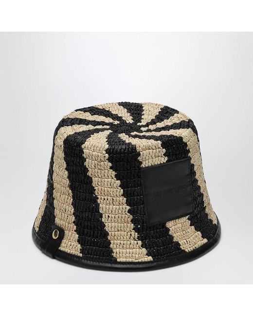 Cappello le bob soli bucket in raffia a righe di Jacquemus in Black