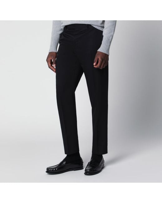 PT Torino Black Wool Tailored Slim-Fit Trousers for men