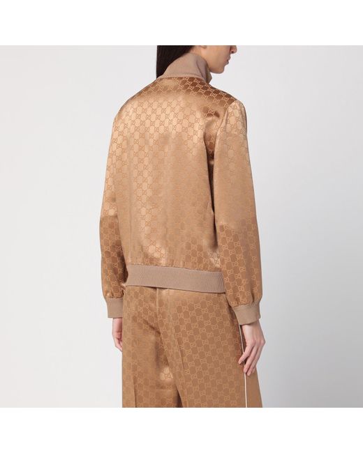 Gucci Brown Camel-coloured gg Viscose Jacquard Bomber Jacket