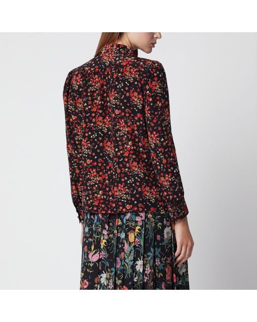 Gucci Black Printed Silk Shirt With Bow