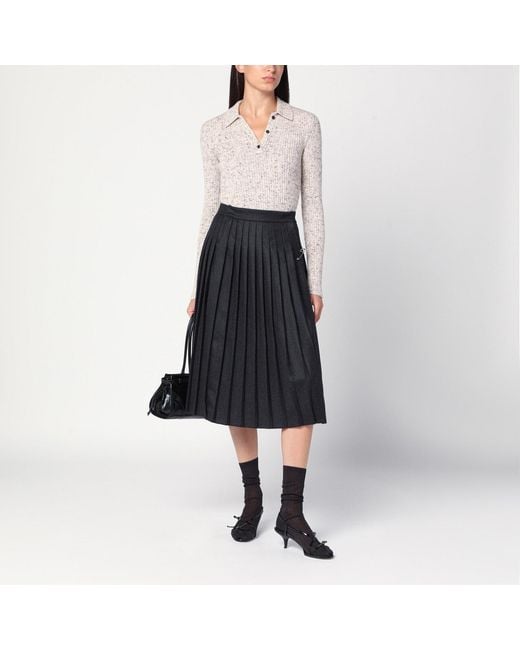 Prada Black Pleated Wool Skirt