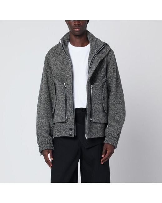 Giacca con zip con trama grigia in lana di Dries Van Noten in Gray da Uomo