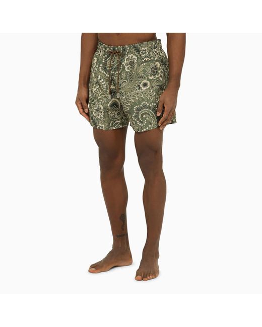 Etro Swim Shorts With Green Paisley Print for men