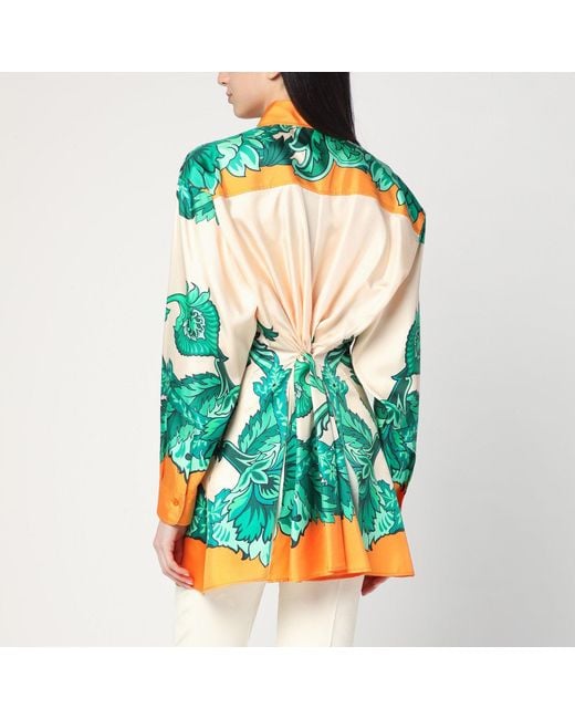 Etro Green Floral Print Shirt With Knotted Detail