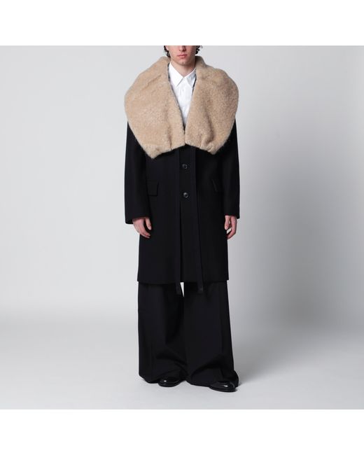 Dries Van Noten Black Coat With Removable Neckline for men