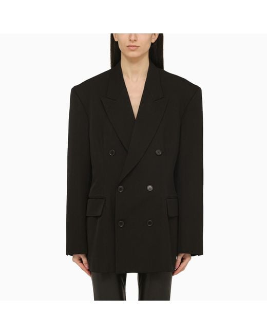 Balenciaga Cinched Double Breasted Black Wool Jacket
