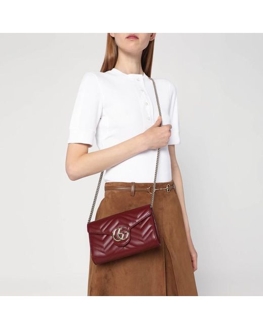Gucci Red Gg Marmont Wallet Anchor With Chain