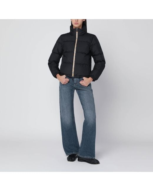 Burberry Black Zip-Up Puffer Jacket With Check Detail