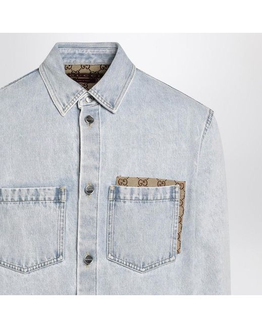 Chemise En Denim Délavé Avec Insert Gg Gucci pour homme en coloris Blue
