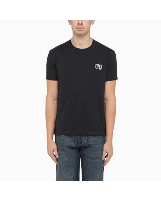Valentino Black Crew-neck Navy Cotton T-shirt With Logo for men