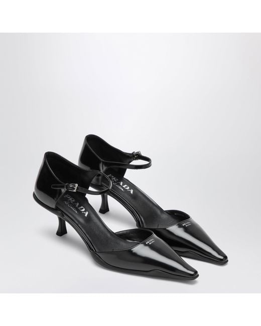 Prada Black Brushed Leather Side-Open Pumps