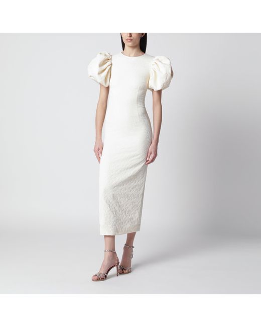 ROTATE BIRGER CHRISTENSEN White Midi Balloon Jacquard Dress