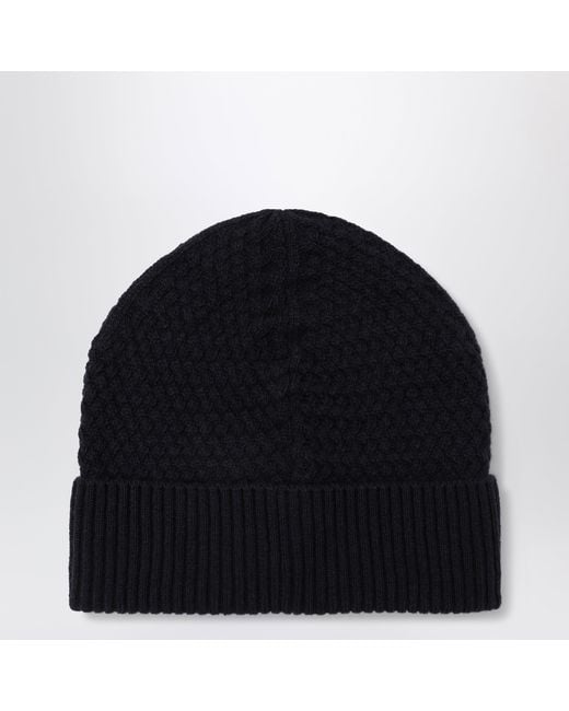 Moncler Black Wool Beanie With Logo Patch for men