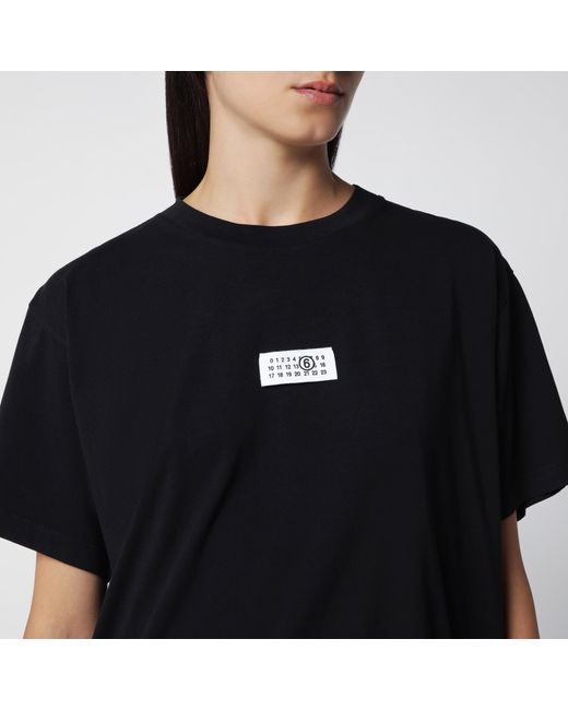 MM6 by Maison Margiela Black Cotton Jersey T-Shirt With Logo Patch
