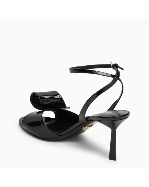 Prada High Black Patent Leather Sandal With Appliqué