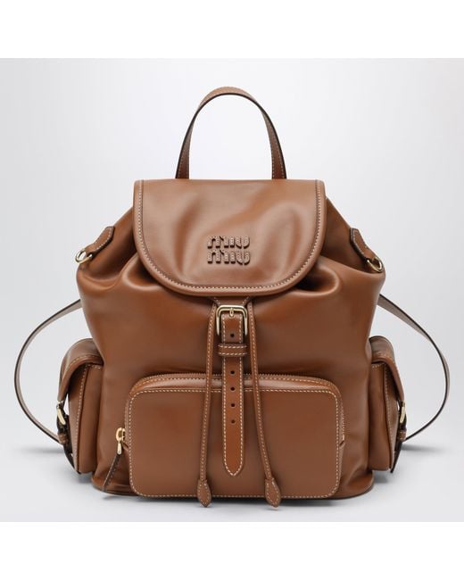Miu Miu Brown Cognac Calfskin Backpack