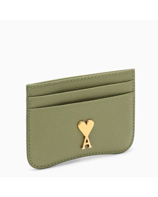 AMI Olive Green Leather Paris Paris Card Case