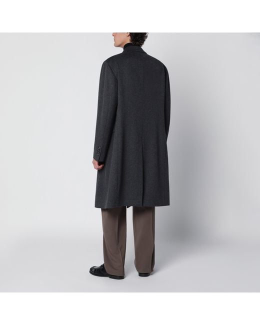 Tagliatore Black Anthracite Double-Breasted Wool Coat for men