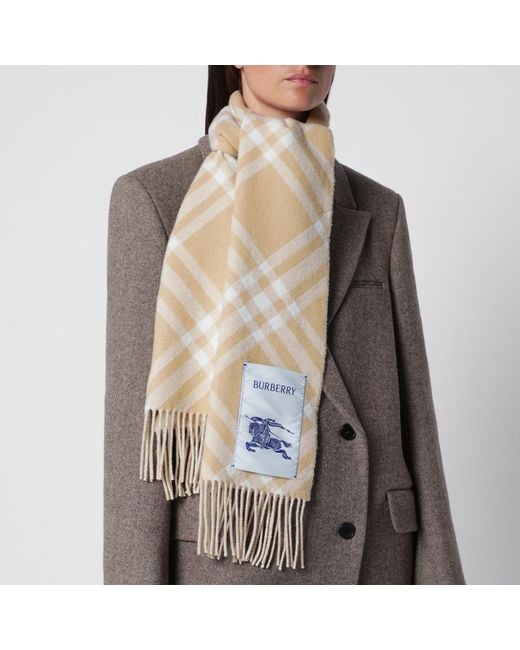 Burberry Natural Sand Check Cashmere Scarf