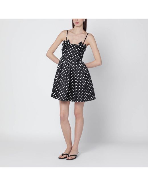 Ganni Black Satin Mini Dress With Polka Dots