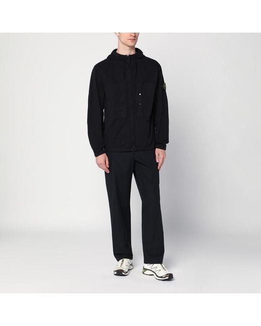 Giacca con zip nera in misto cotone di Stone Island in Black da Uomo