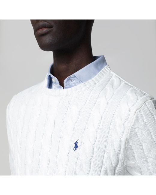 Polo Ralph Lauren White Cable-Knit Cotton Sweater for men
