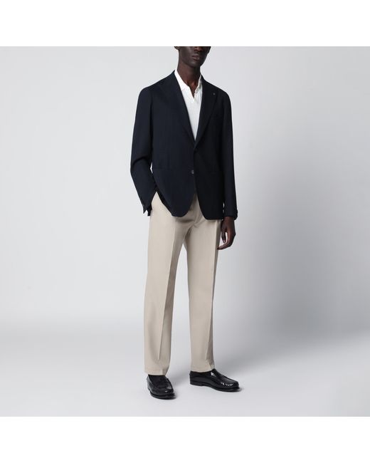 Tagliatore Blue Single-Breasted Textured Wool Jacket for men