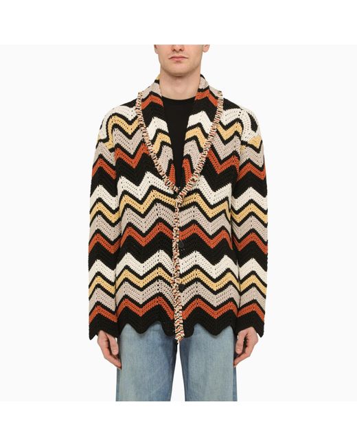 Alanui Black Cardigan In Crochet Zig Zag E for men