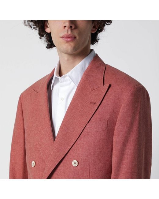 Brunello Cucinelli Red Peach Double-Breasted Wool-Blend Jacket for men