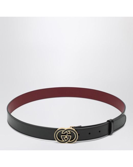 Cintura con fibbia incrocio gg nera di Gucci in Brown