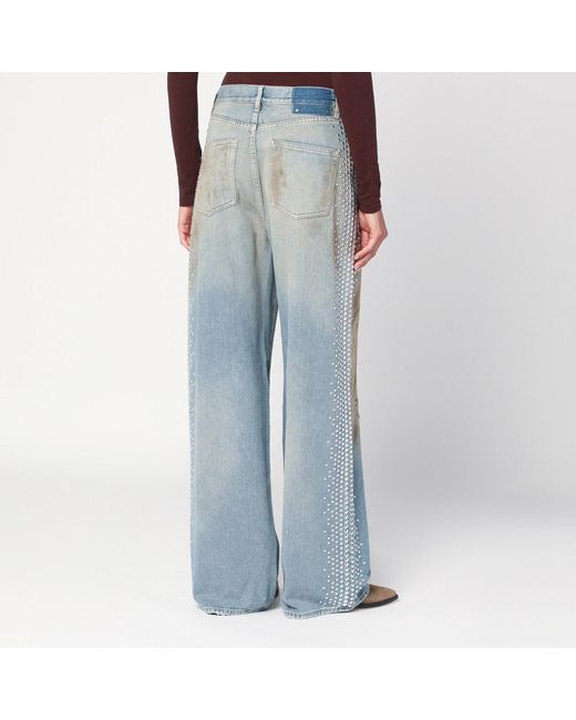 Golden Goose Deluxe Brand Blue Wide Light Jeans, Sand-Wash Distressed Effect