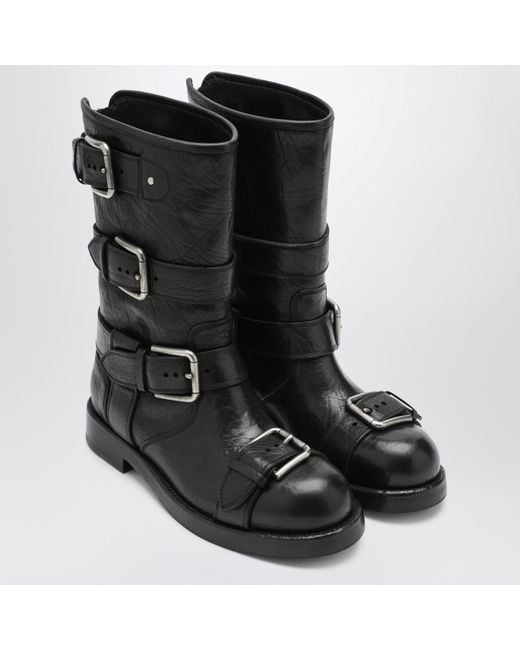 Dolce & Gabbana Black Leather Boots With Straps