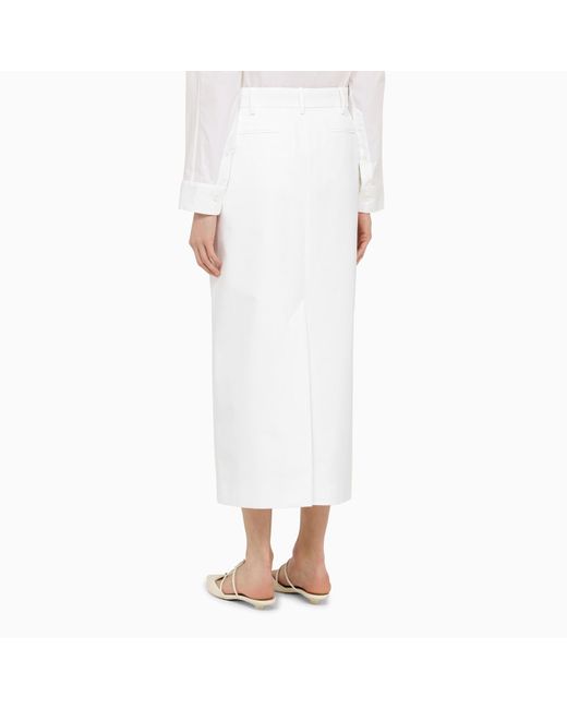 Valentino White Cotton Long Skirt