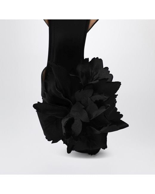 Ferragamo Black Satin Flower Sandals