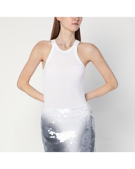 Débardeur Blanc Côtelé En Mélange Soie Sportmax en coloris White