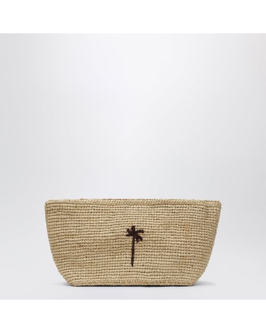 Manebí Natural Raffia Clutch With Logo Embroidery