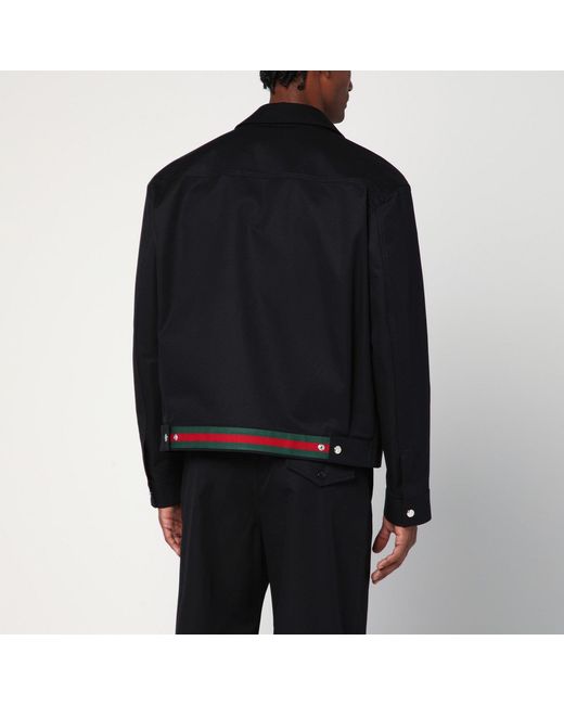 Gucci Black Cotton Twill Jacket With Web Detail for men
