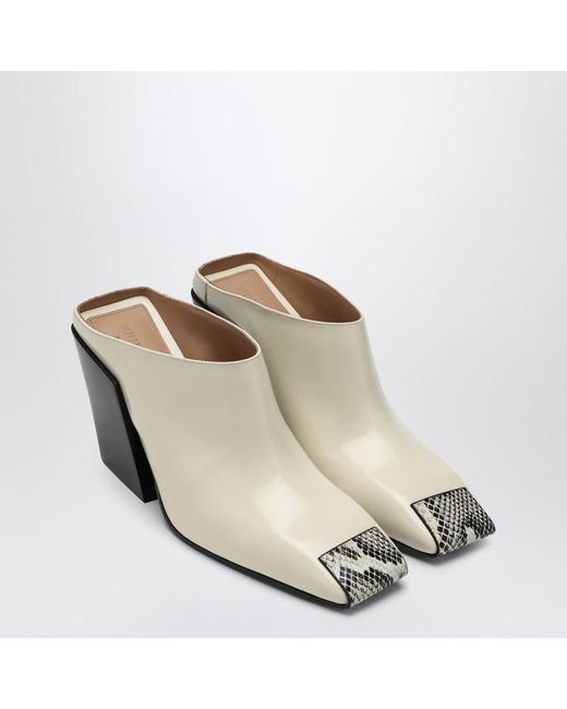 Bottega Veneta White Mule Ventura With Python Effect Leather Tip