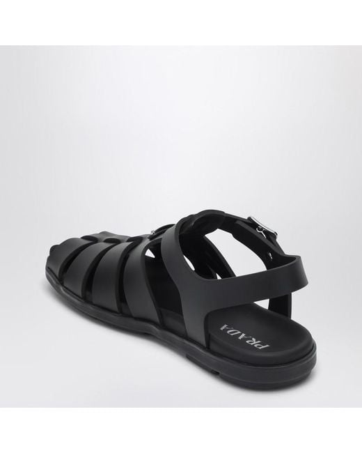 サンダル PRADA BLACK RUBBER CAGE SANDAL Prada 70mm Monolith Caged Rubber Sandals | Black | FARFETCH