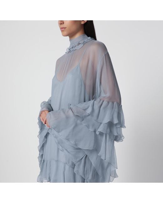 Chloé Blue Powder Silk Mousseline Mini Dress