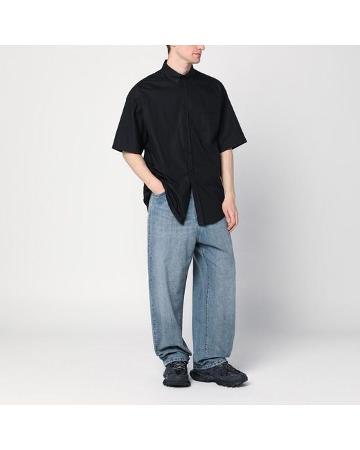 Camicia nera in cotone con logo di Balenciaga in Black da Uomo