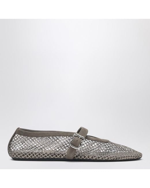 Alaïa Gray Mesh Ballerina Flats With Rhinestones