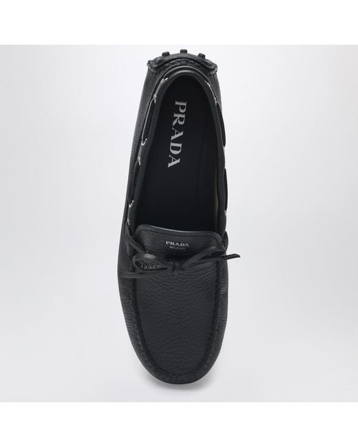 Prada Black Leather Loafers With Strap for men