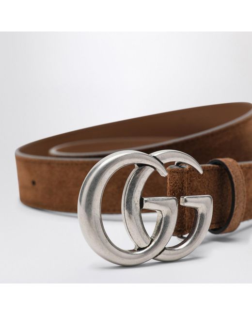 Gucci Brown Hazelnut Suede Belt With Gg Marmont Buckle for men